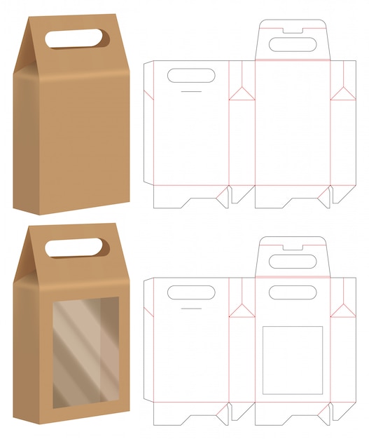 Download Paper bag packaging die-cut and 3d bag mockup | Premium Vector