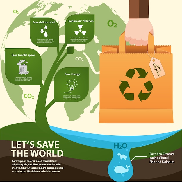 Paper bag reused for save the world infographic. | Premium ...
