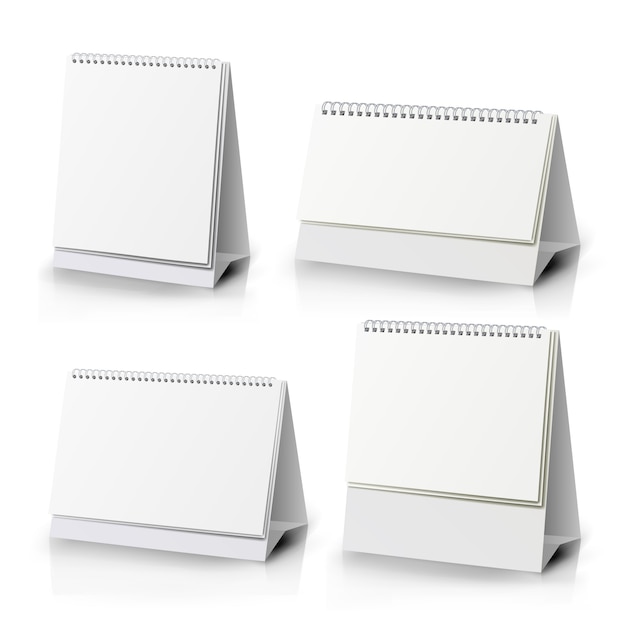 Paper calendar blank set. vertical realistic standing blank spiral Premium Vector