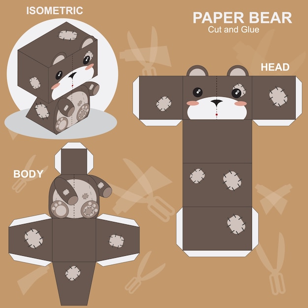 Premium Vector Paper craft bear template