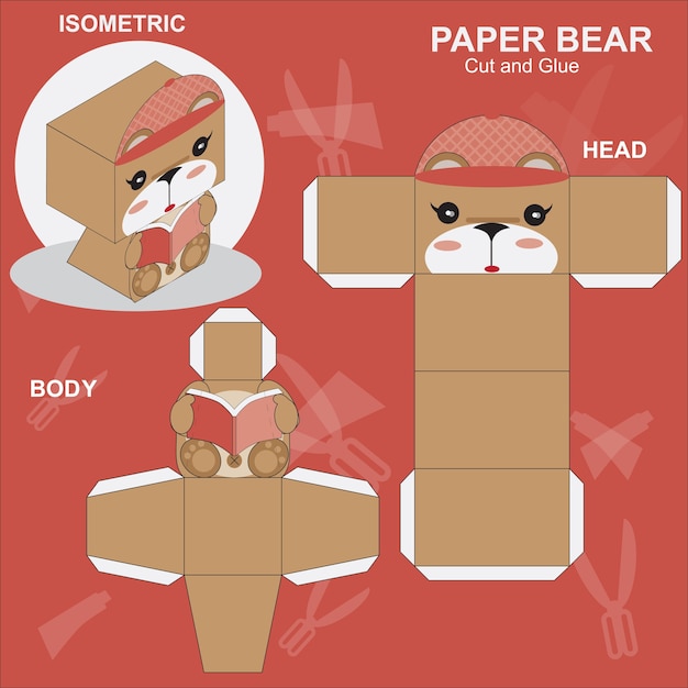 Premium Vector | Paper craft bear template