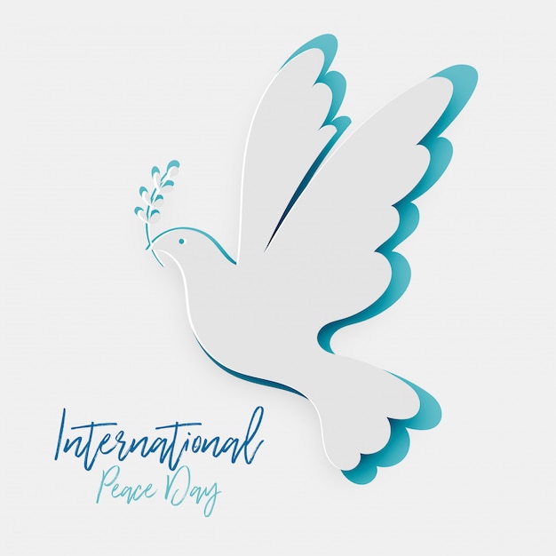平和の葉のシンボルと紙切り絵鳩 国際平和デー プレミアムベクター