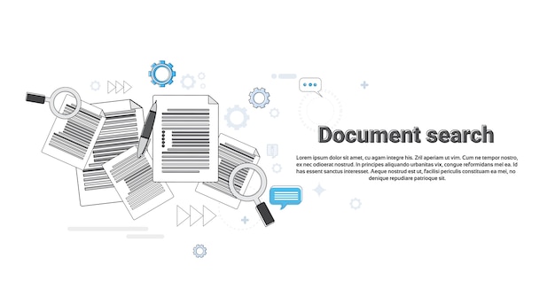 Paper document search magnifying glass paperwork business web banner vector illustration Premium Vector