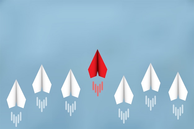 Paper planes are competing to destinations. leadership. business financial concepts are competing for success and corporate goals. there is a high competition. start up Premium Vector