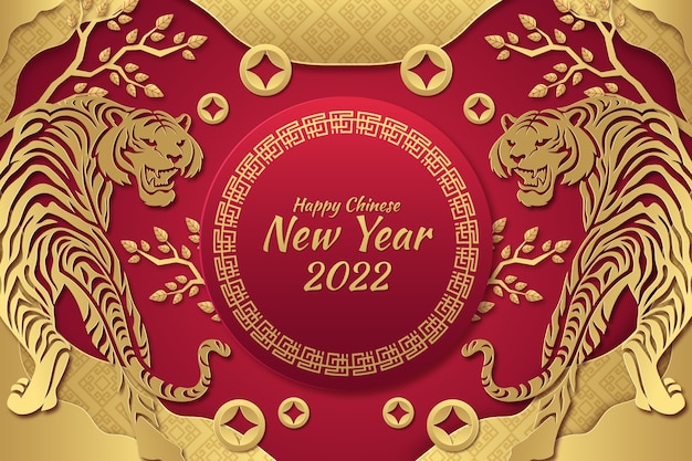 Paper style chinese new year background Free Vector