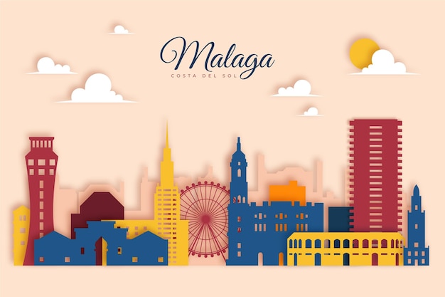 Free Vector Paper Style Malaga Skyline