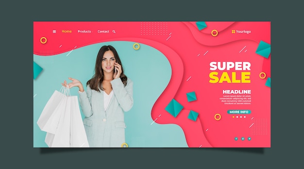 Free Vector | Paper style sale landing page template with photo