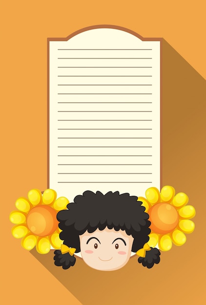 Paper template with girl and sunflowers