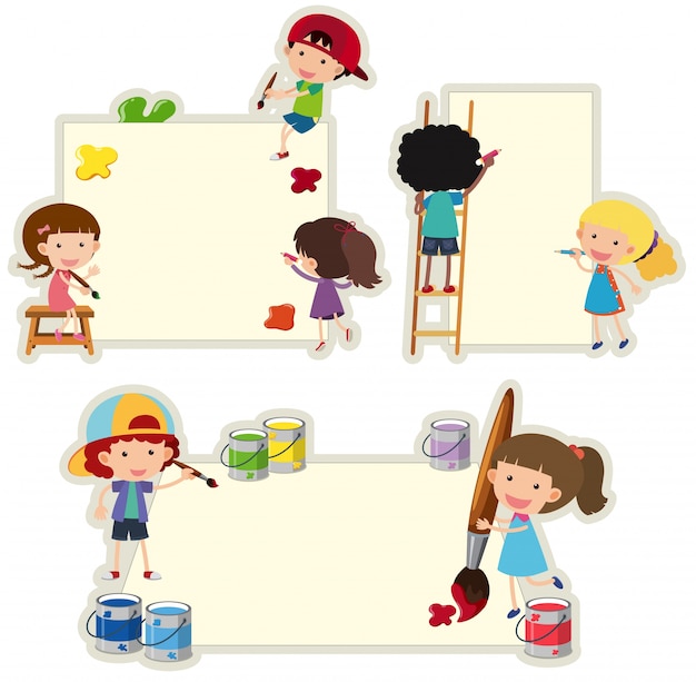 Premium Vector | Paper template with kids painting on paper