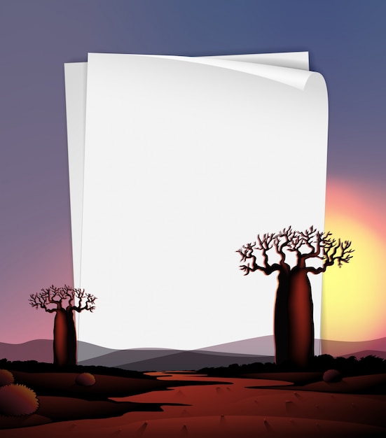Paper template with trees and river