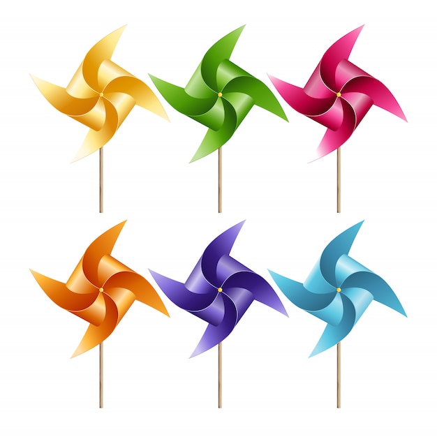 Paper windmill colorful six of set isolated on white background Vector ...