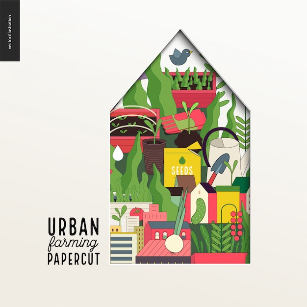 Download Papercut - colorful layered house on urban farming ...