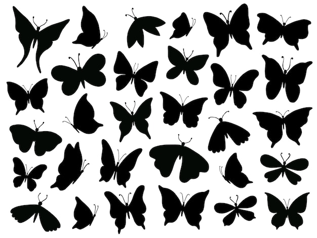 パピヨンシルエット マリポサ蝶の の翼のシルエット 春の花蝶分離セット プレミアムベクター