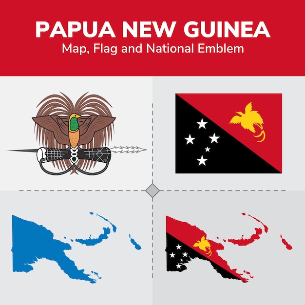 パプアニューギニアマップ 国旗 プレミアムベクター