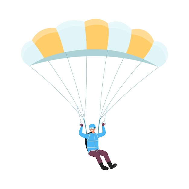 Parachutist man cartoon character jumping flat vector illustration ...