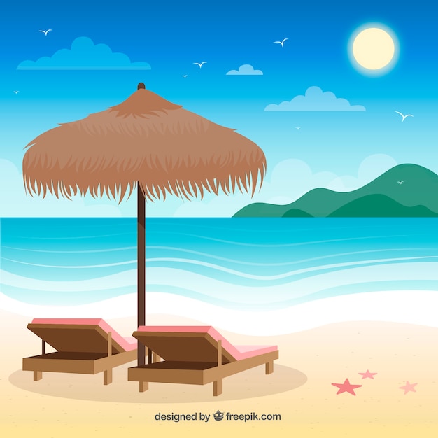Paradise tropical beach with flat design