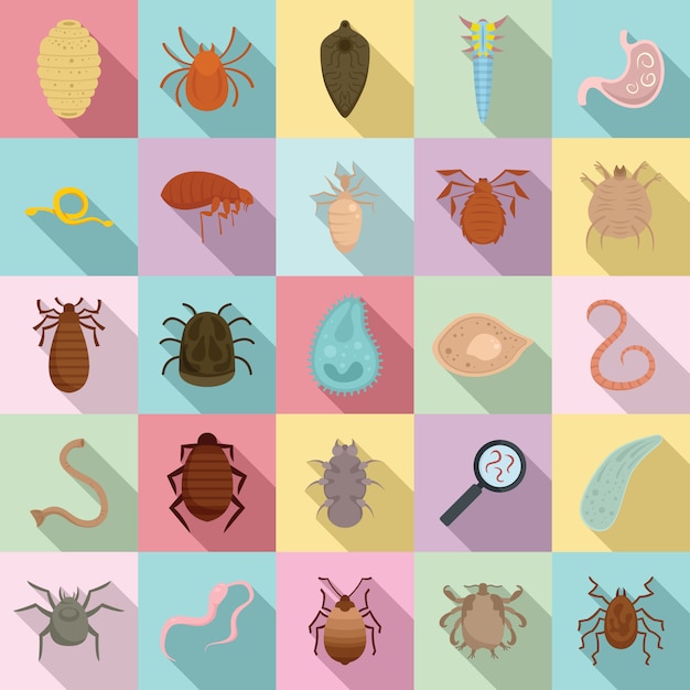 Premium Vector | Parasite icons set, flat style