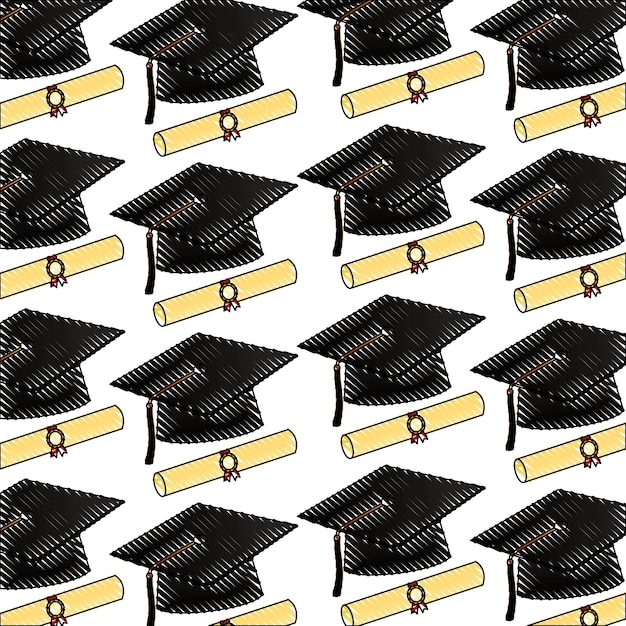 Premium Vector | Parchment diploma and hats graduation pattern