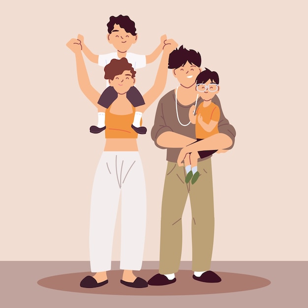 Premium Vector Parents With Children Holding Hands Illustration Design