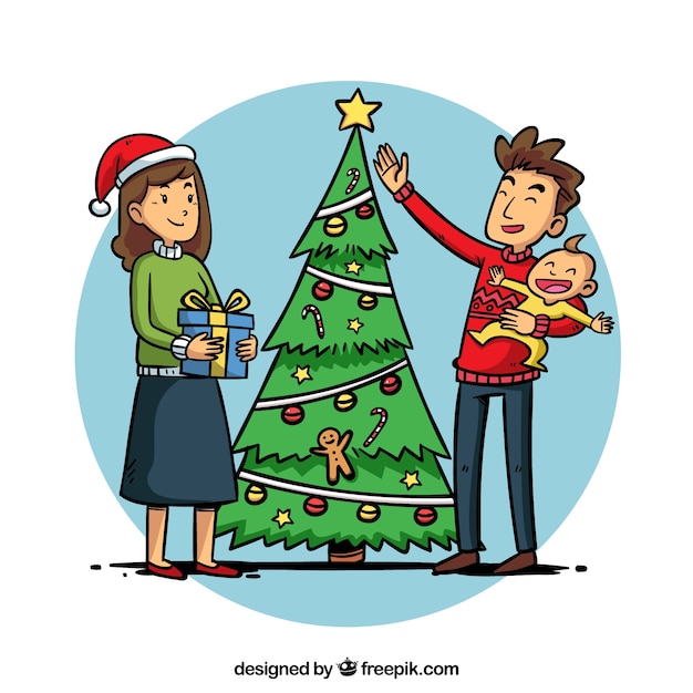 Free Vector | Parents with their child on christmas