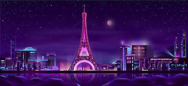 Free Vector Paris Night Streets Cartoon Background