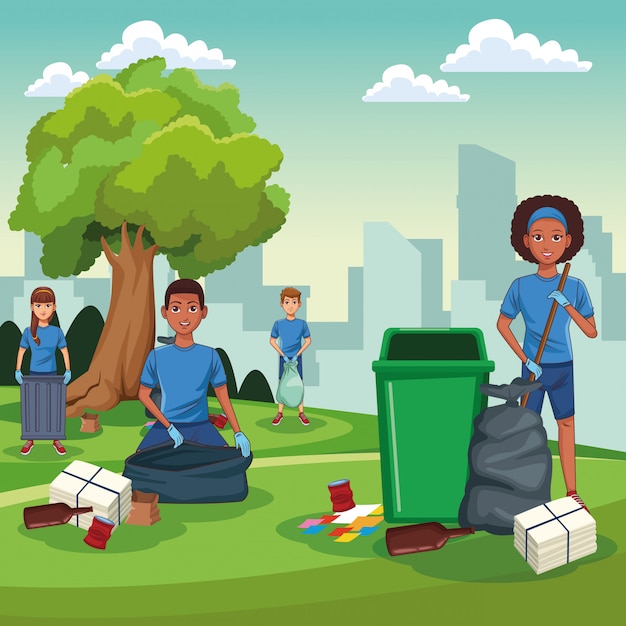 Premium Vector | Park cleaning volunteers