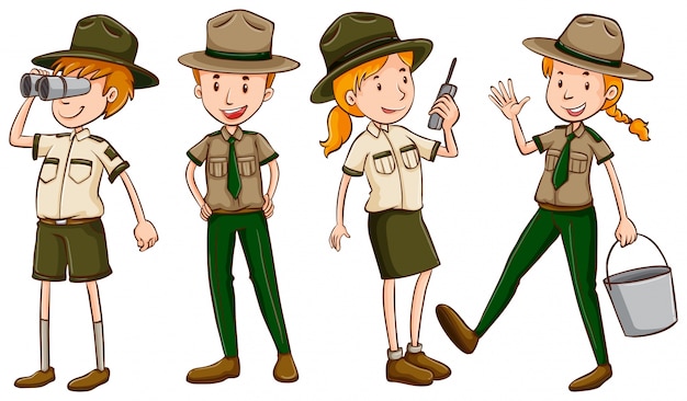 Free Vector Park Rangers In Brown Uniform Illustration