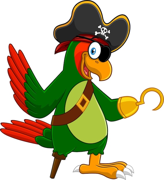 Premium Vector | Parrot pirate bird cartoon character waving ...