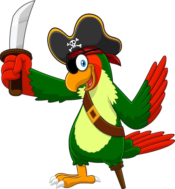 Premium Vector | Parrot pirate bird cartoon character with sword ...