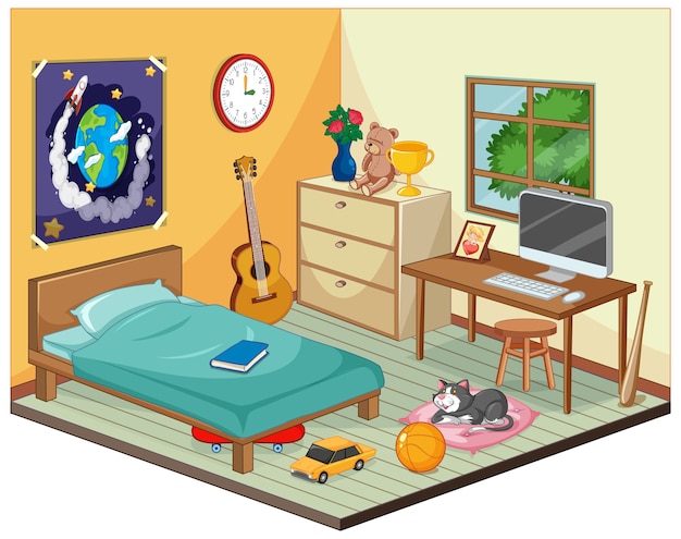 Premium Vector | Part of bedroom of children scene in cartoon style