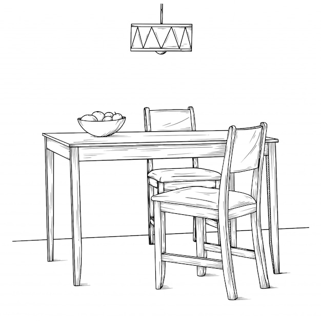 Part Of The Dining Room Table And Chairs Hand Drawn Sketch