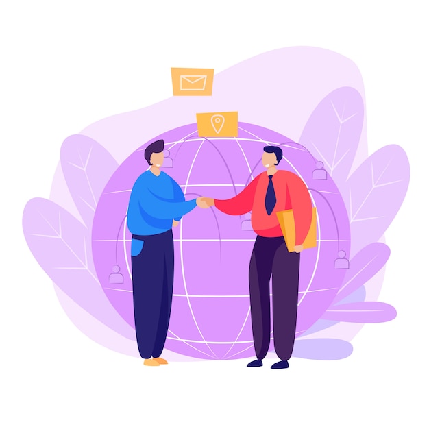 Partners shaking hands landing page Free Vector