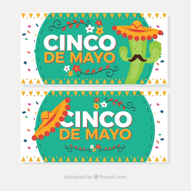 Free Vector | Party banners with traditional mexican elements