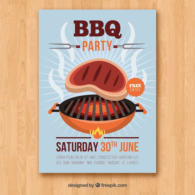 Party barbecue invitation in flat style