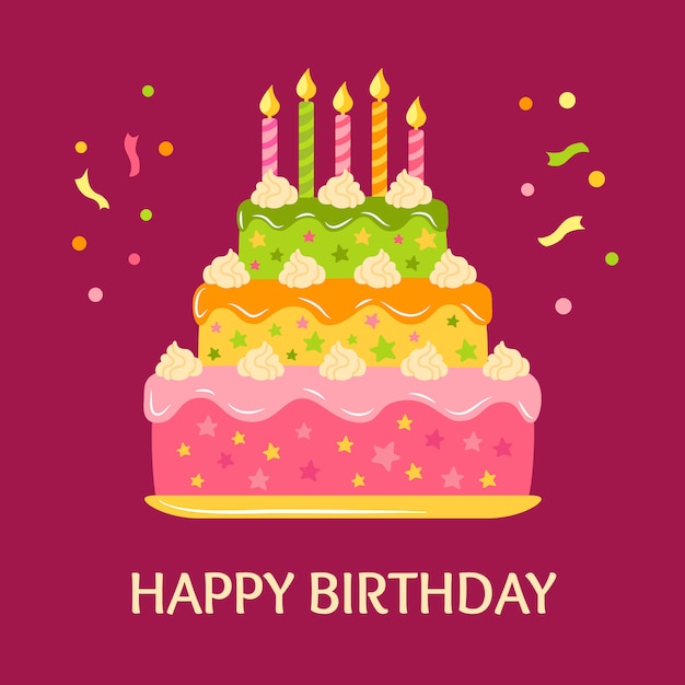 Premium Vector | Party birthday greeting postcard cake pie