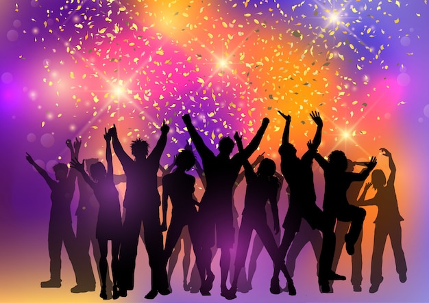 Party crowd on an abstract background with confetti Free Vector
