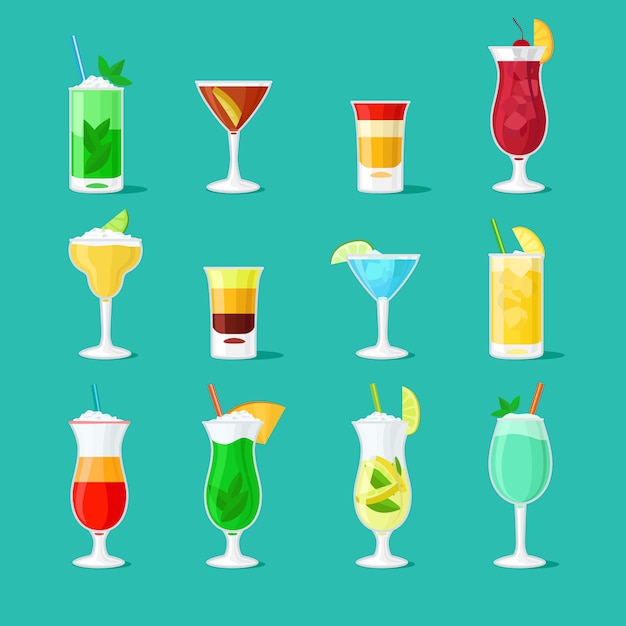 Party drinks glass vector set for bar or pub menu Premium Vector