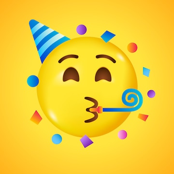 Premium Vector | Party emoji. happy face with birthday hat and confetti ...