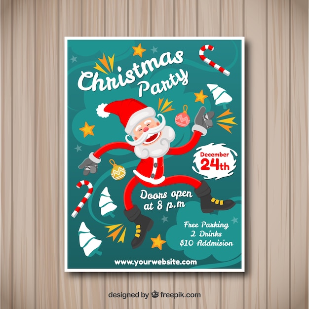 Party poster with a dancing santa claus