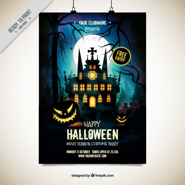 Party poster with a enchanted castle for
halloween