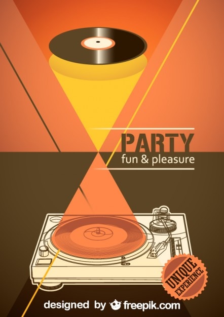 Party poster with a record player Vector | Free Download