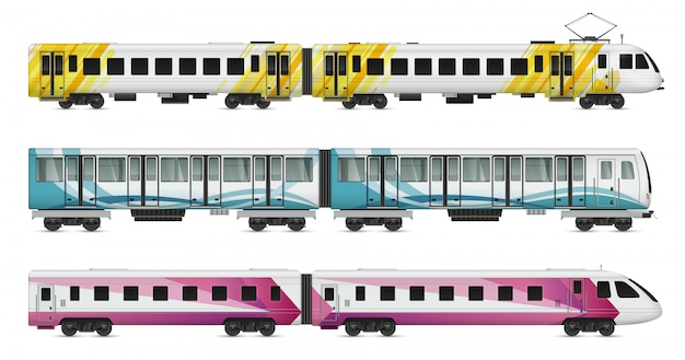 Download Passenger tram train realistic mockup set of suburban underground metropolitan and intercity ...