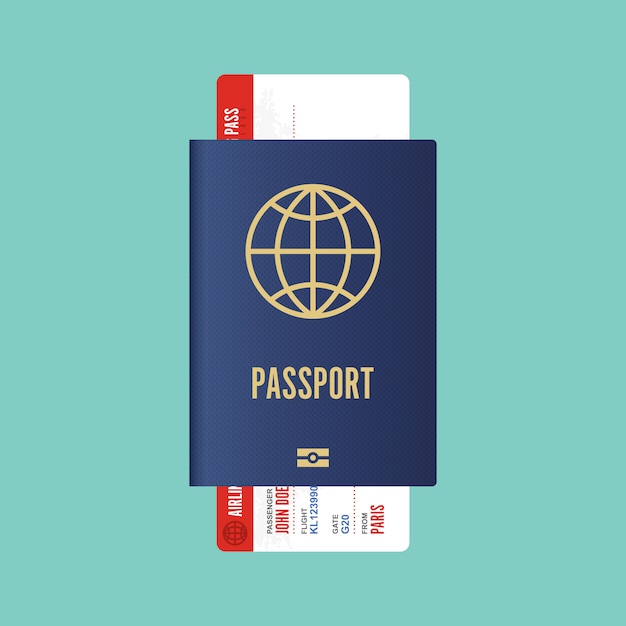 パスポートと搭乗券のイラスト プレミアムベクター