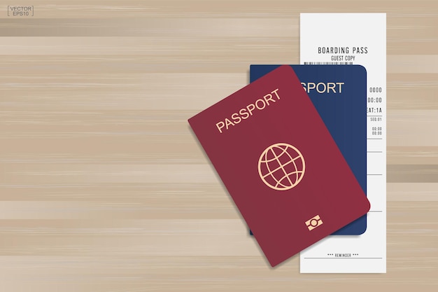 Premium Vector Passport And Boarding Pass Ticket On Wood Background Vector Illustration 8943