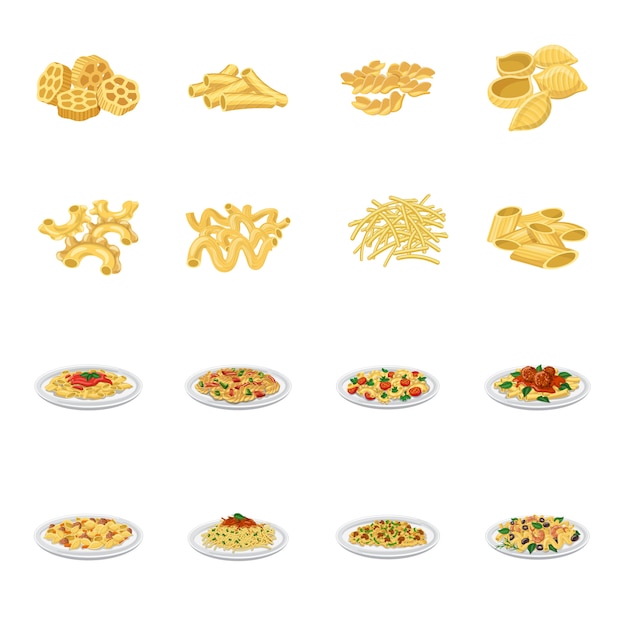 Pasta cartoon icon set, italian pasta. Premium Vector