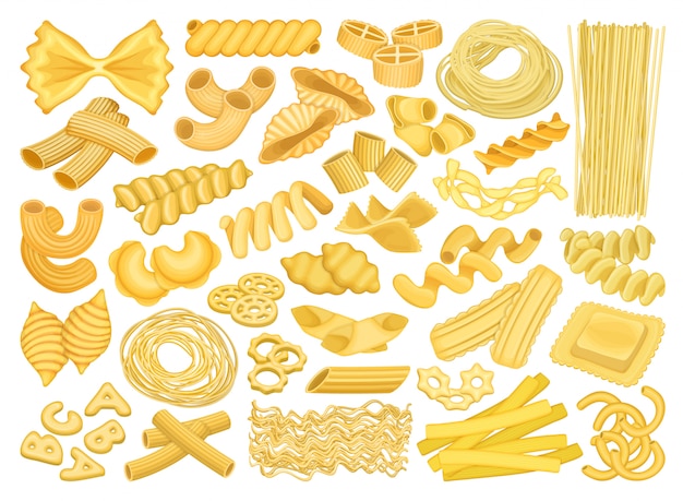 Pasta isolated cartoon set icon. illustration italian macaroni on white ...