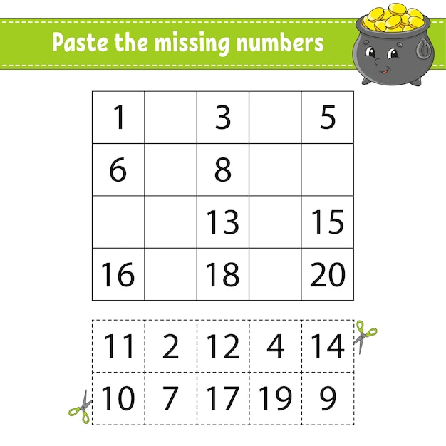 Premium Vector | Paste the missing numbers 1-20. game for children ...