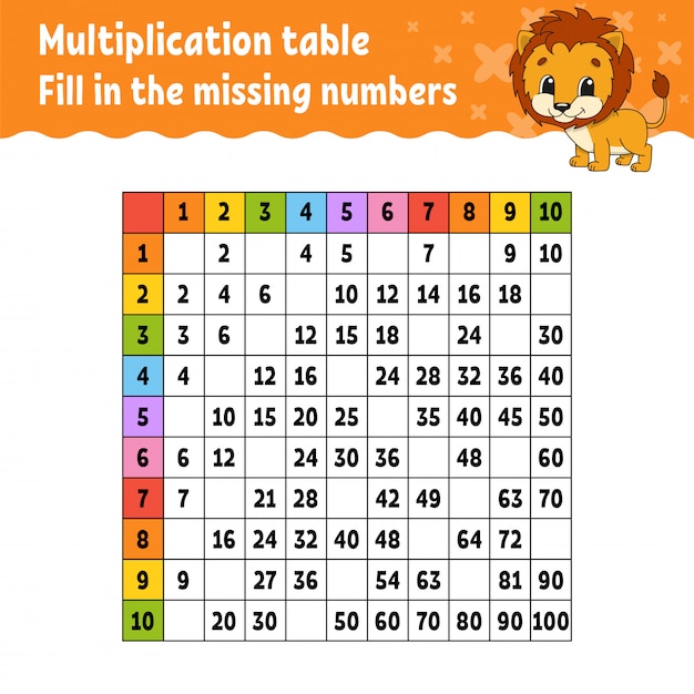 Premium Vector | Paste the missing numbers. learning multiplication table.