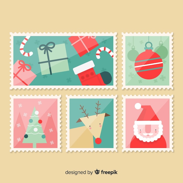 Free Vector | Pastel christmas stamp collection