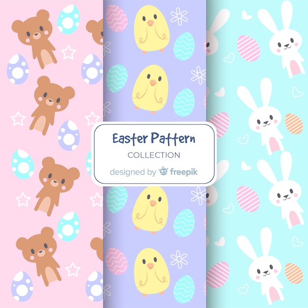 Pastel color easter animals patterns Free Vector